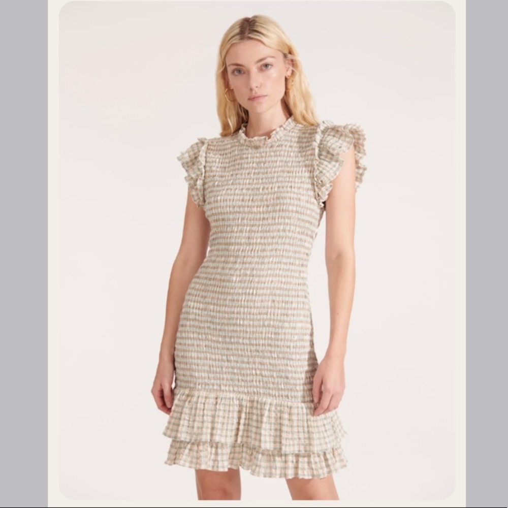 Veronica Beard Cici Smocked Seersucker Mini Dress, Size 0
